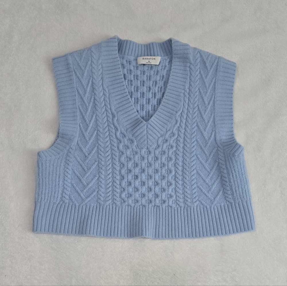 Women's Babaton Sweater Vest 100% Merino Wool Cropped Cable Knit Size XS